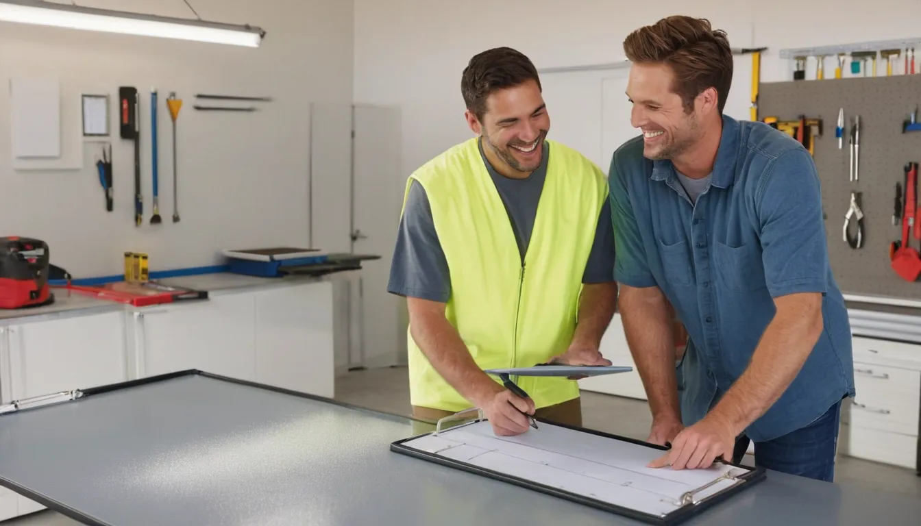 Homeowner reviewing floor coating options with a local provider