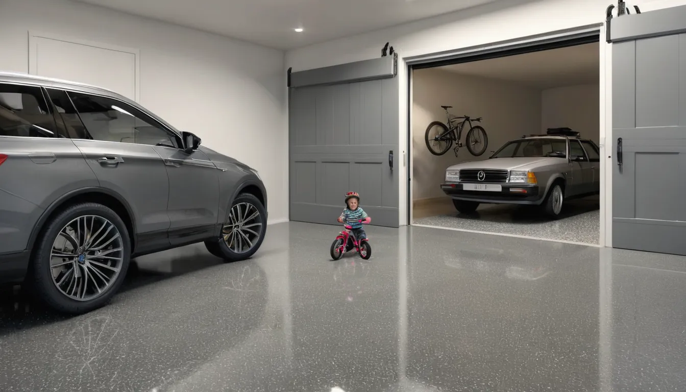 A freshly coated epoxy garage floor in a family home near Schaumburg